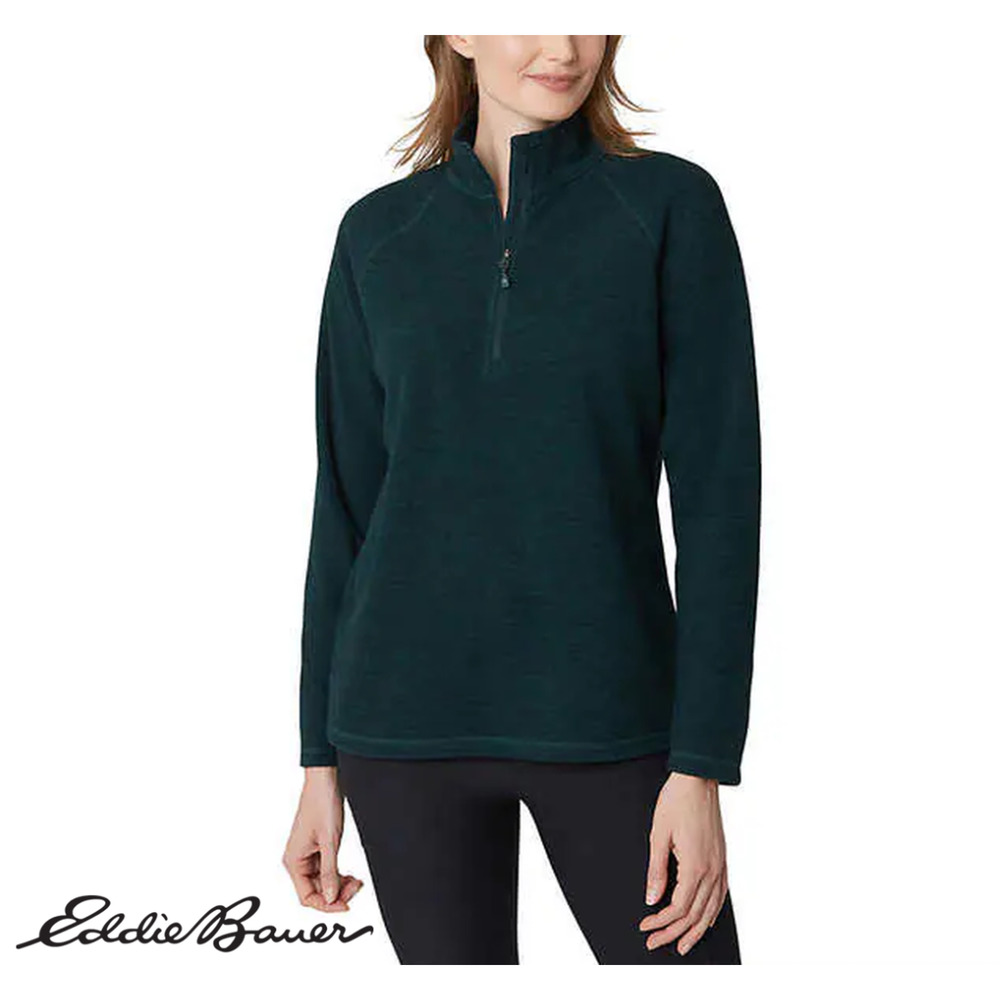 Eddie Bauer Ladies' Quarter Zip Pullover Fleece Ultrasoft 1/4 Zip Green XL - Picture 2 of 10